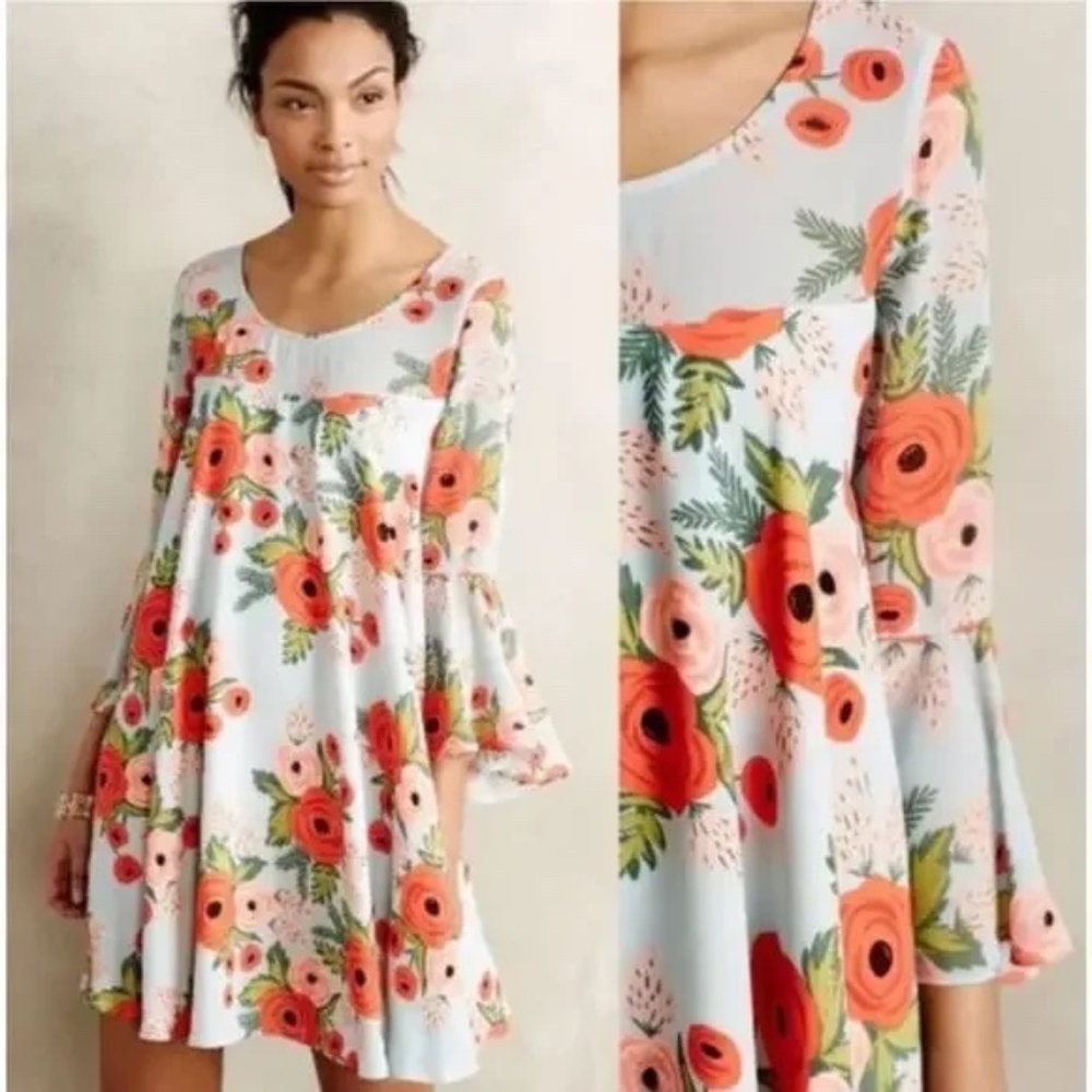 LIKE NEW! Women's Paper Crown Blue/Orange Pastel Floral Swing Dress - XSP